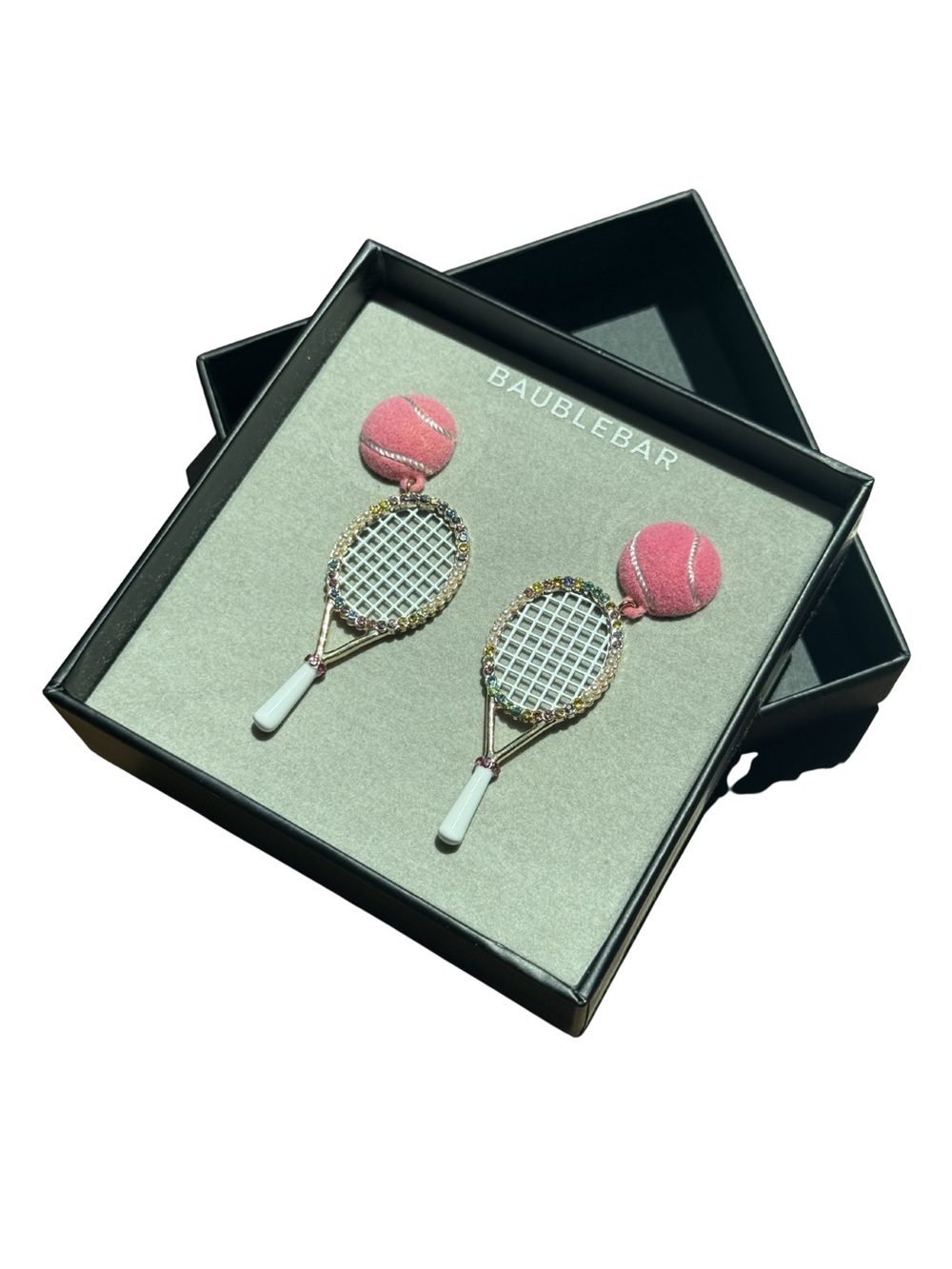 BaubleBar Pink & Gold Tennis Racket Drop Earrings
